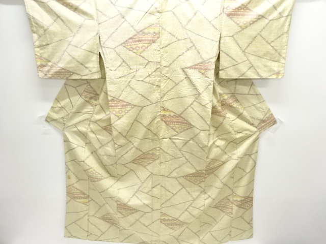 JAPANESE KIMONO / ANTIQUE GEOMETRIC PATTERN WOVEN TSUMUGI KIMONO